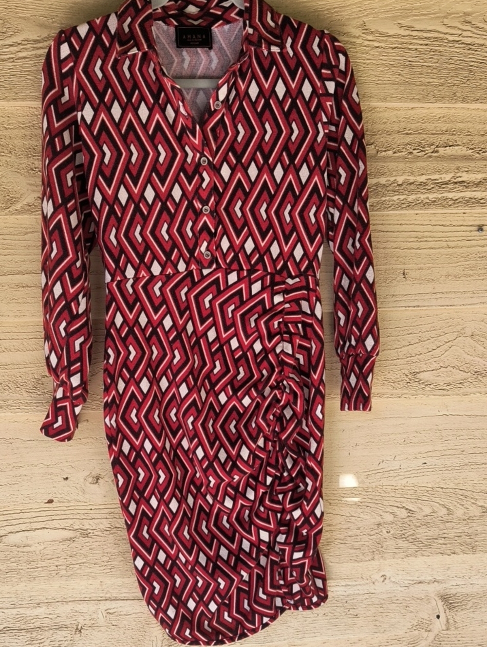 Amana Retro Ruched Long Sleeve Dress